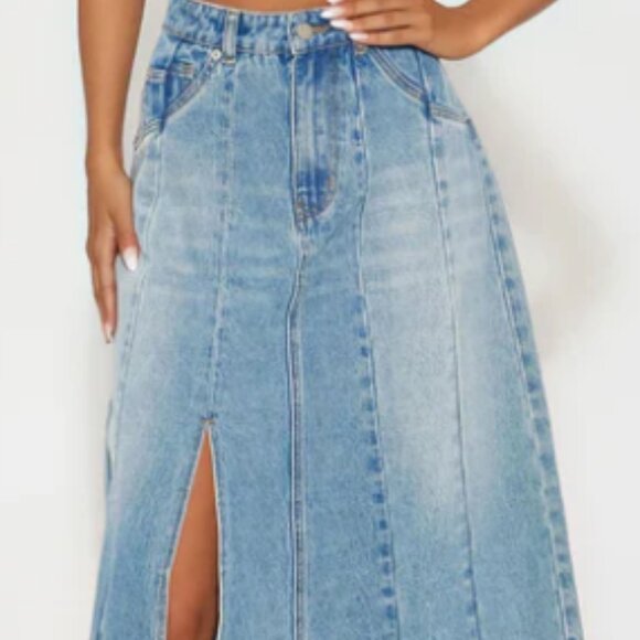 Sammy Denim Pleated Midi Skirt - Picture 1 of 4